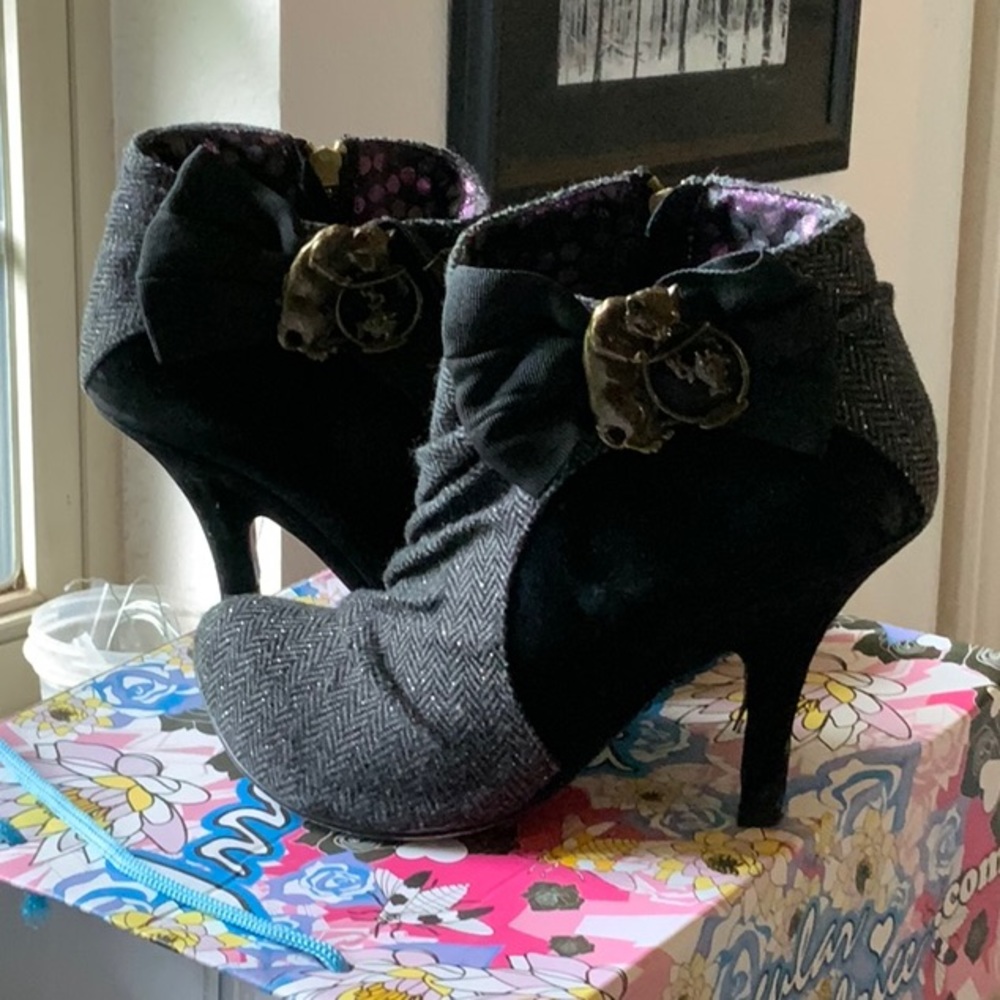 Irregular choice another lost weekend black suede and houndstooth bootie 10